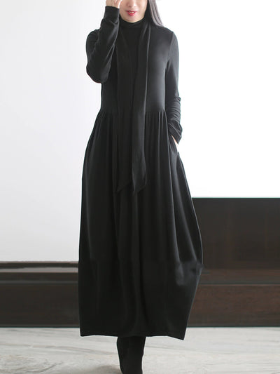 Women Autumn Pure Color Half-Turtleneck Dress