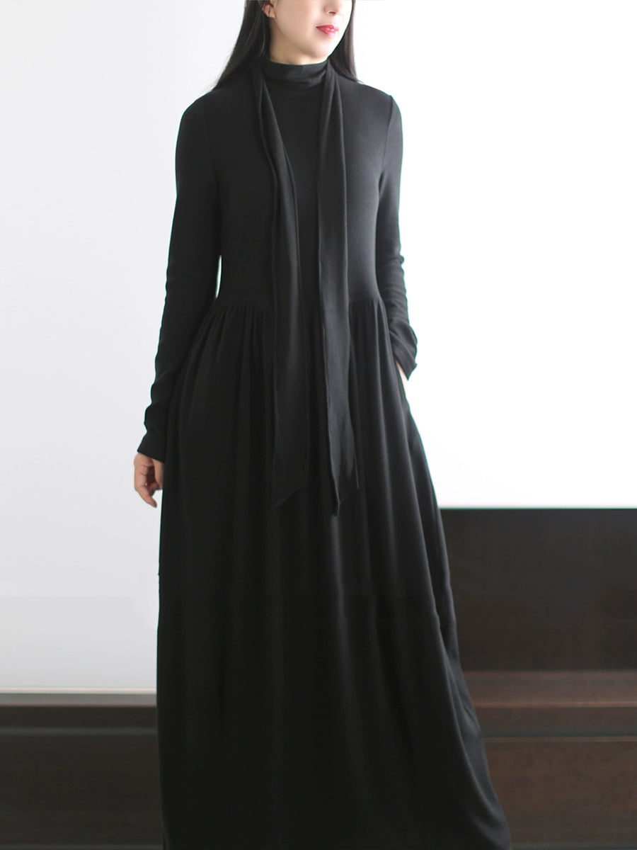 Women Autumn Pure Color Half-Turtleneck Dress