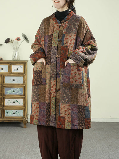 Women Ethnic Autumn Flower 100%Cotton Padded Coat