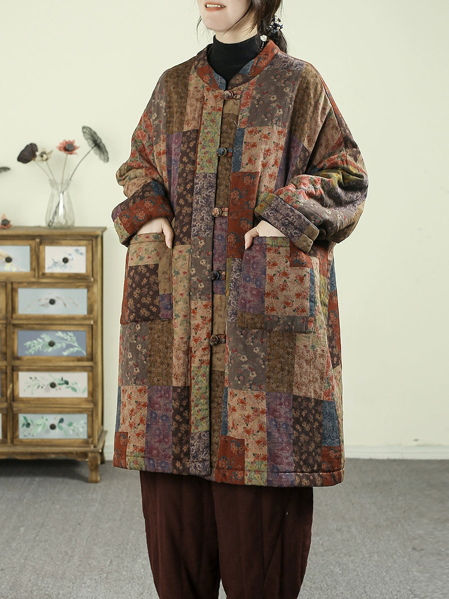Women Ethnic Autumn Flower 100%Cotton Padded Coat