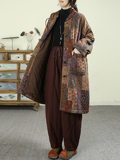 Women Ethnic Autumn Flower 100%Cotton Padded Coat