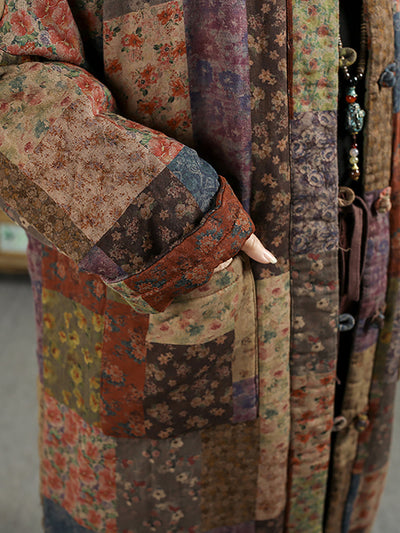 Women Ethnic Autumn Flower 100%Cotton Padded Coat