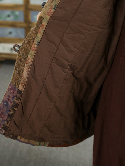 Women Ethnic Autumn Flower 100%Cotton Padded Coat