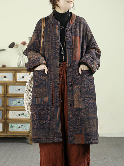 Women Ethnic Autumn Flower 100%Cotton Padded Coat