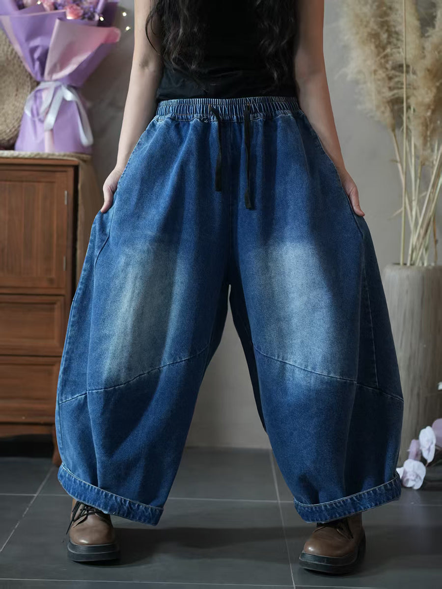 Women Autumn Retro Denim Loose Harem Pants