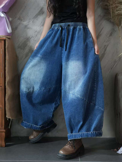 Women Autumn Retro Denim Loose Harem Pants
