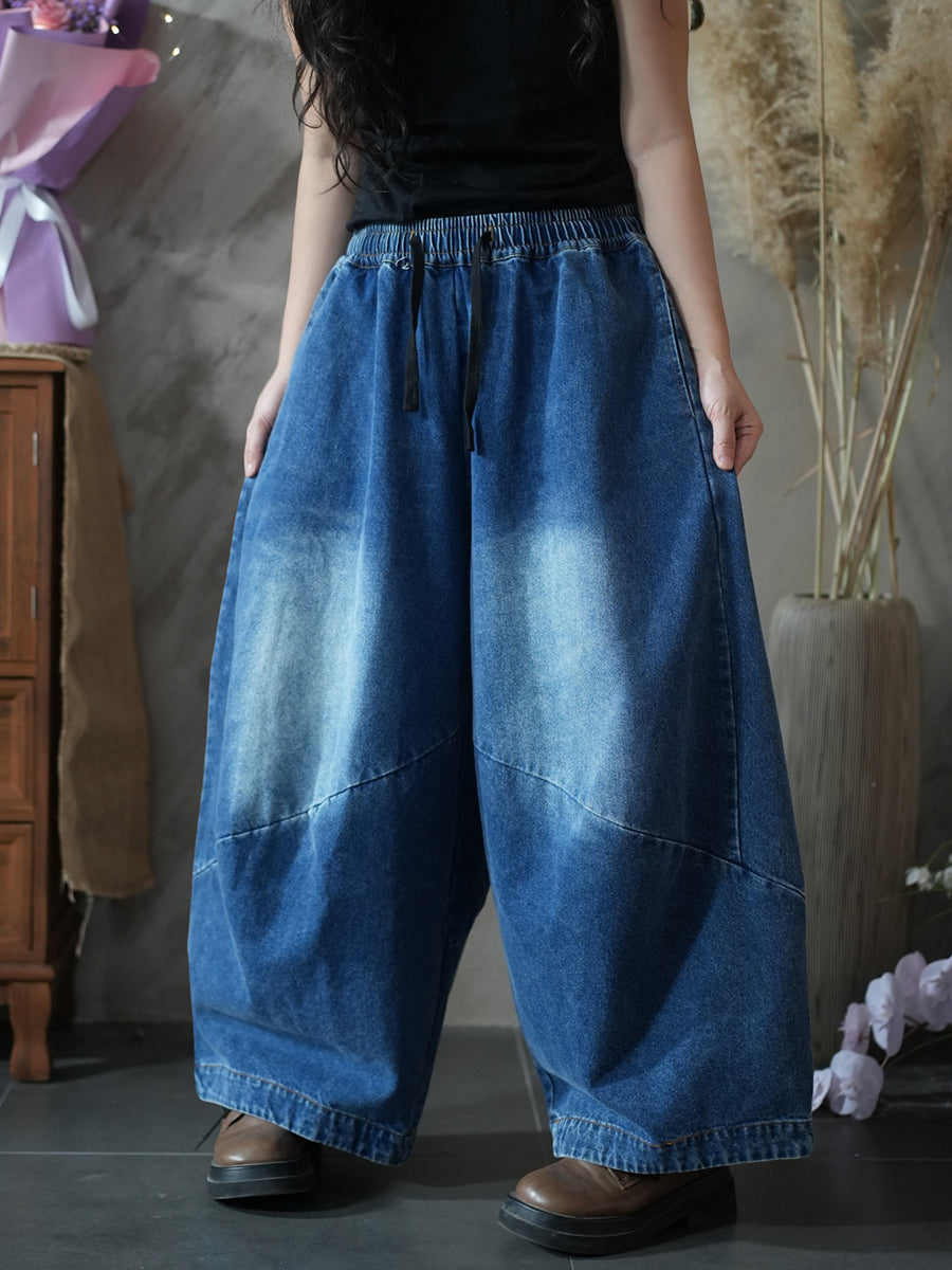 Women Autumn Retro Denim Loose Harem Pants