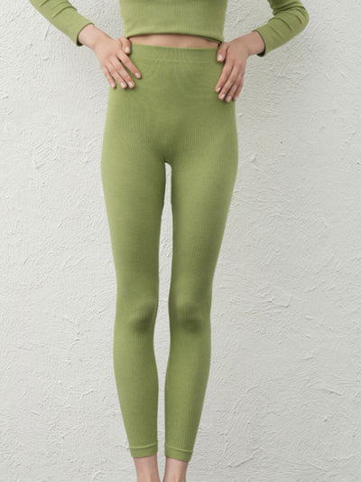 Women Autumn Warm Pure Color High Waist Leggings