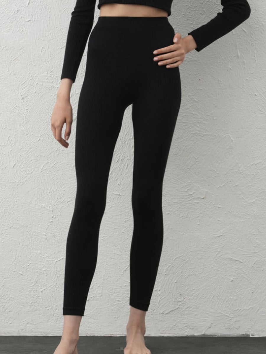 Women Autumn Warm Pure Color High Waist Leggings