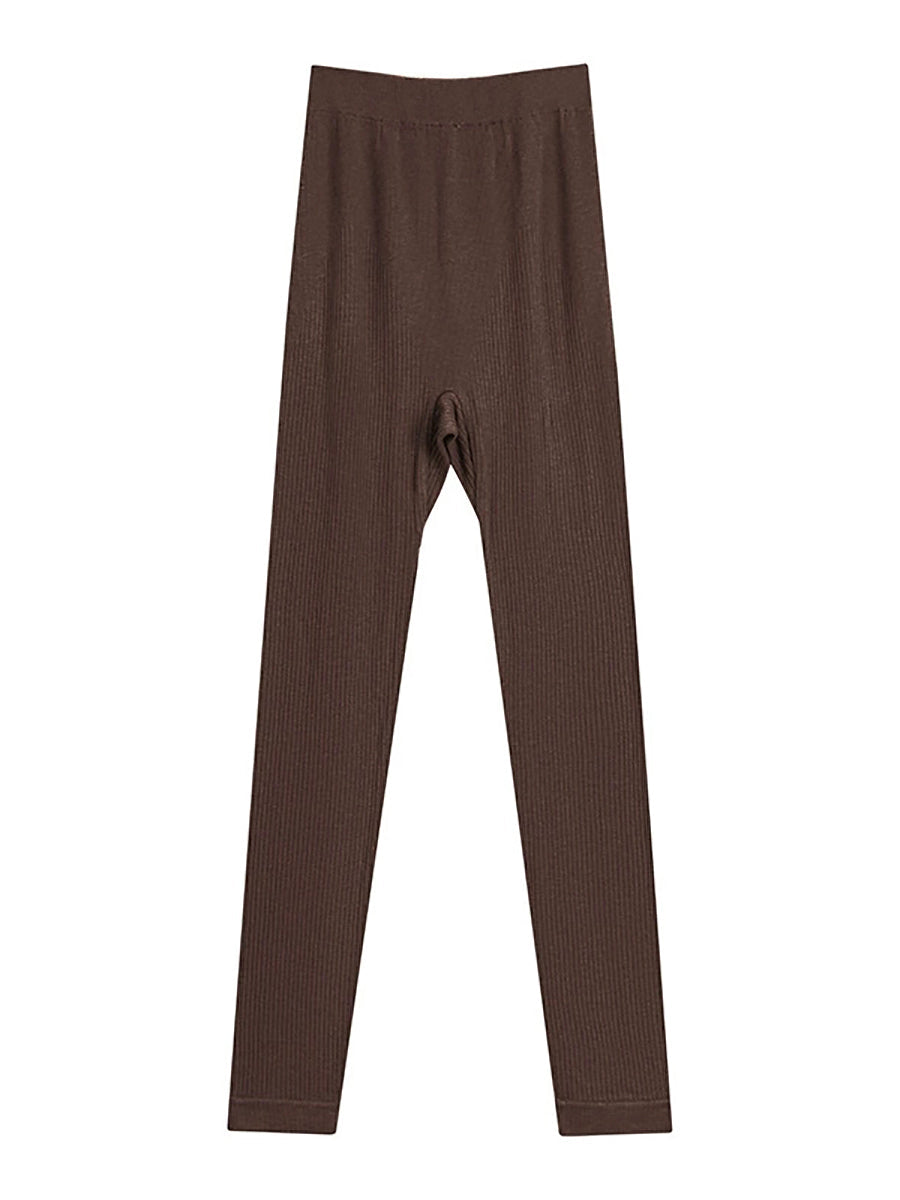 Women Autumn Warm Pure Color High Waist Leggings