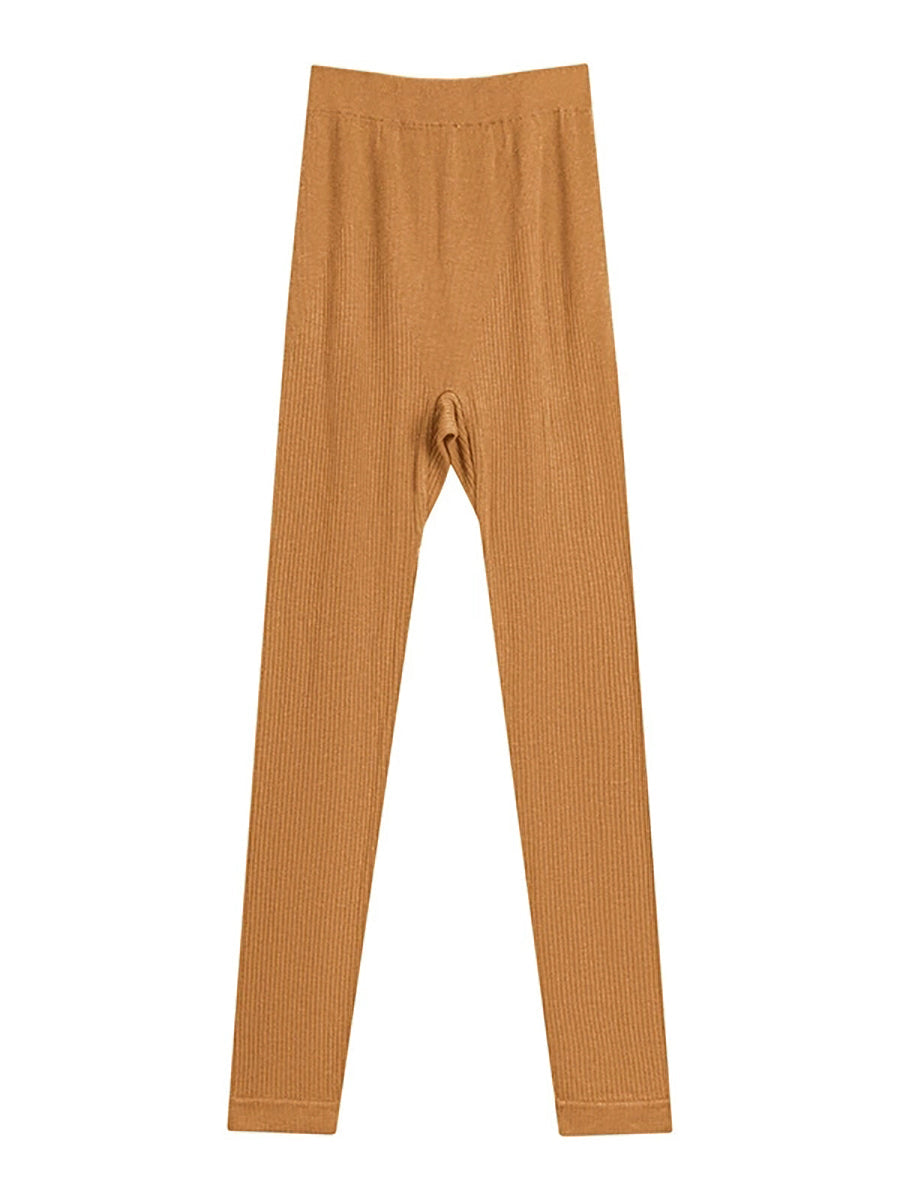 Women Autumn Warm Pure Color High Waist Leggings