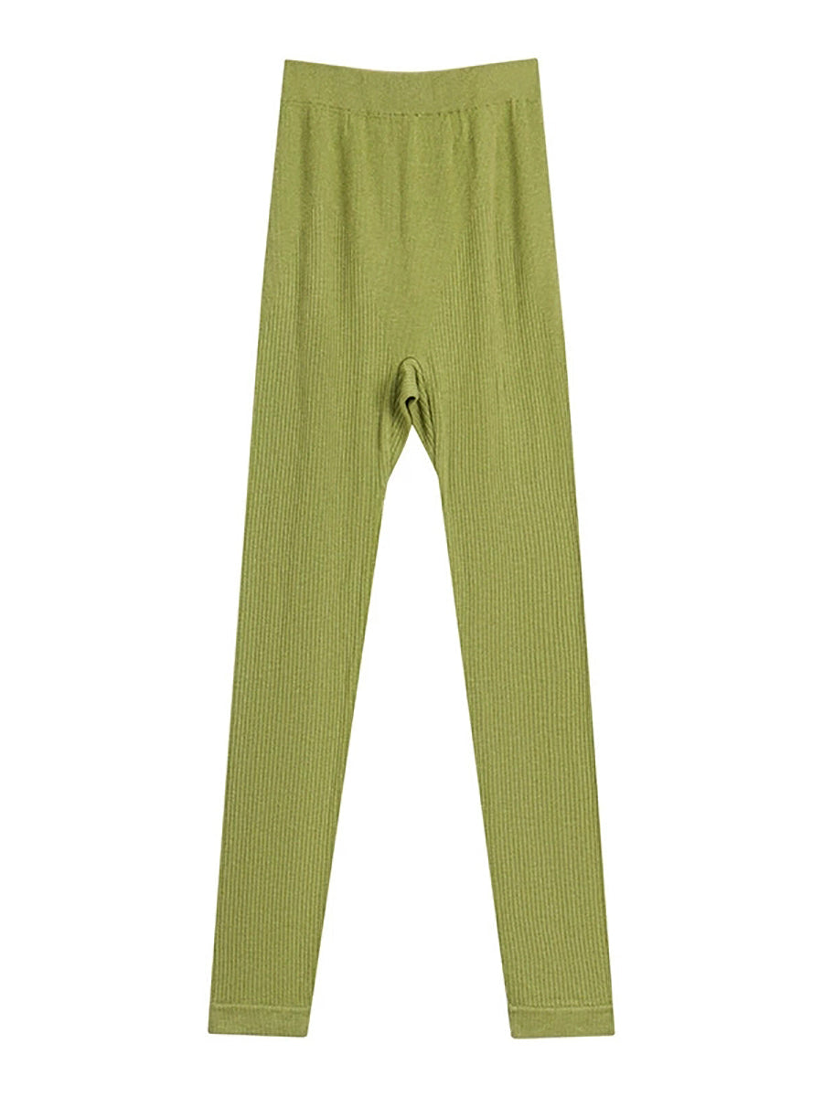 Women Autumn Warm Pure Color High Waist Leggings