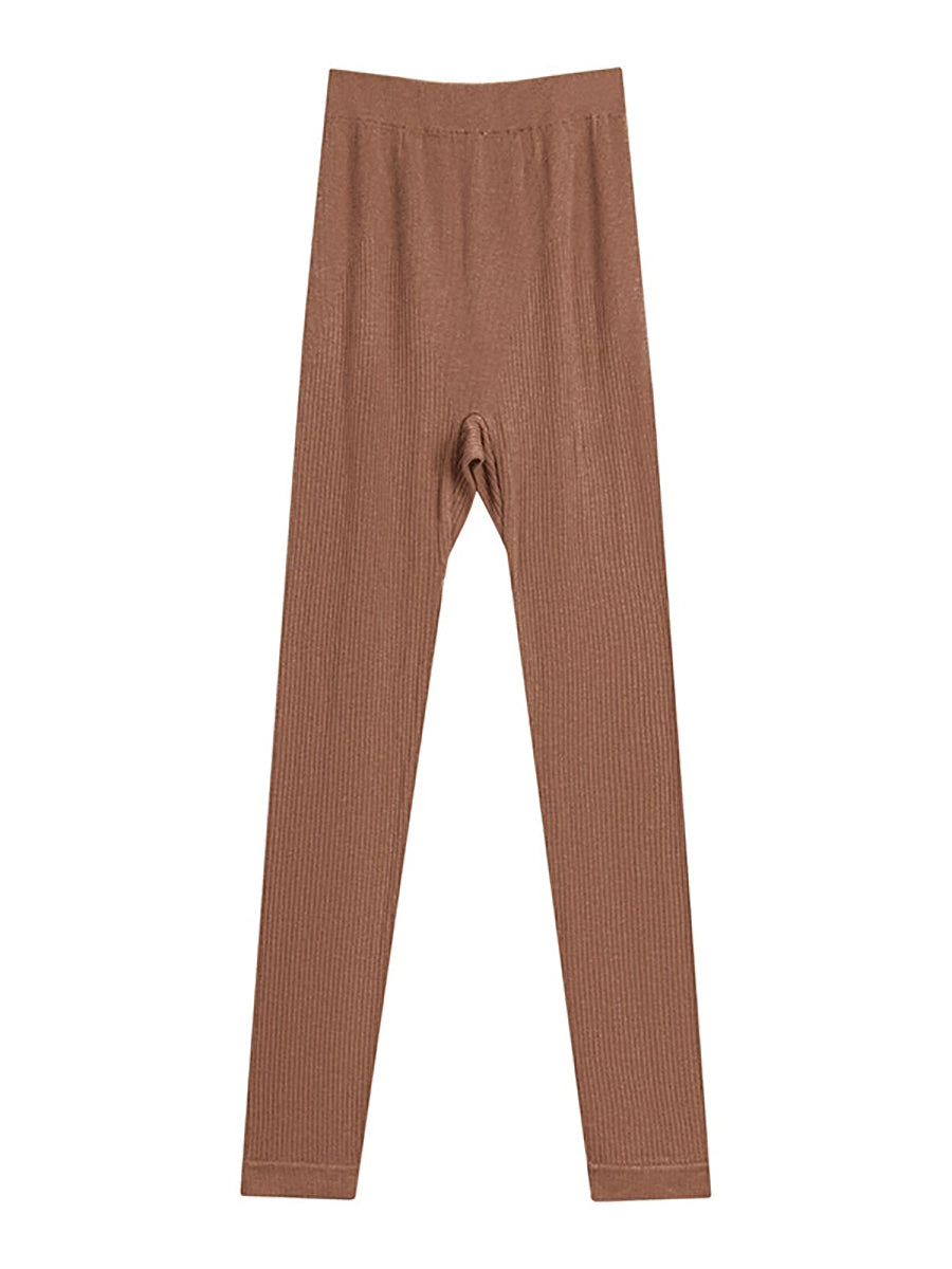 Women Autumn Warm Pure Color High Waist Leggings