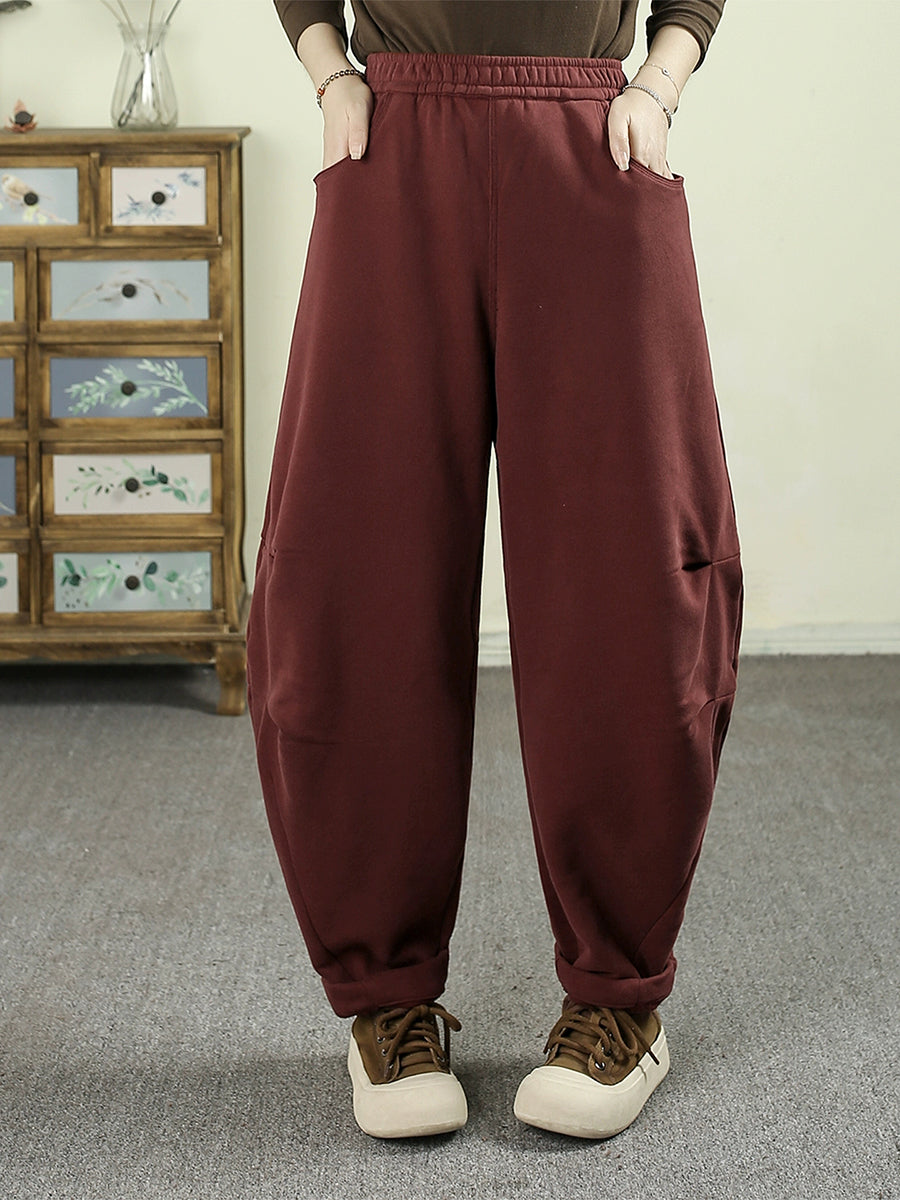 Women Winter Casual Fleece-lined Cotton Harem Pants