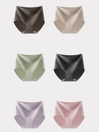 6 Pieces Women Winter Pure Color High Waist Underwear