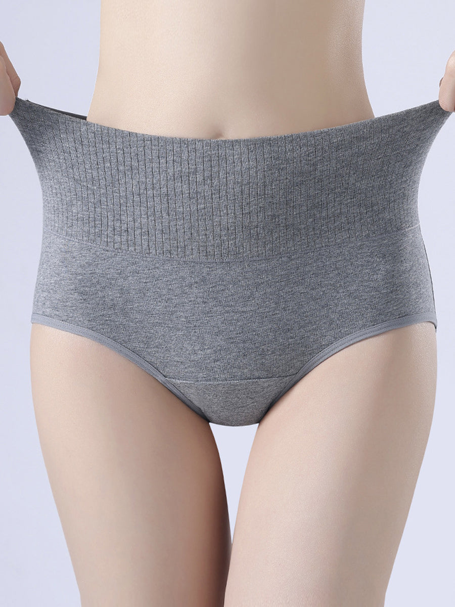 6 Pieces Women Winter Pure Color High Waist Underwear