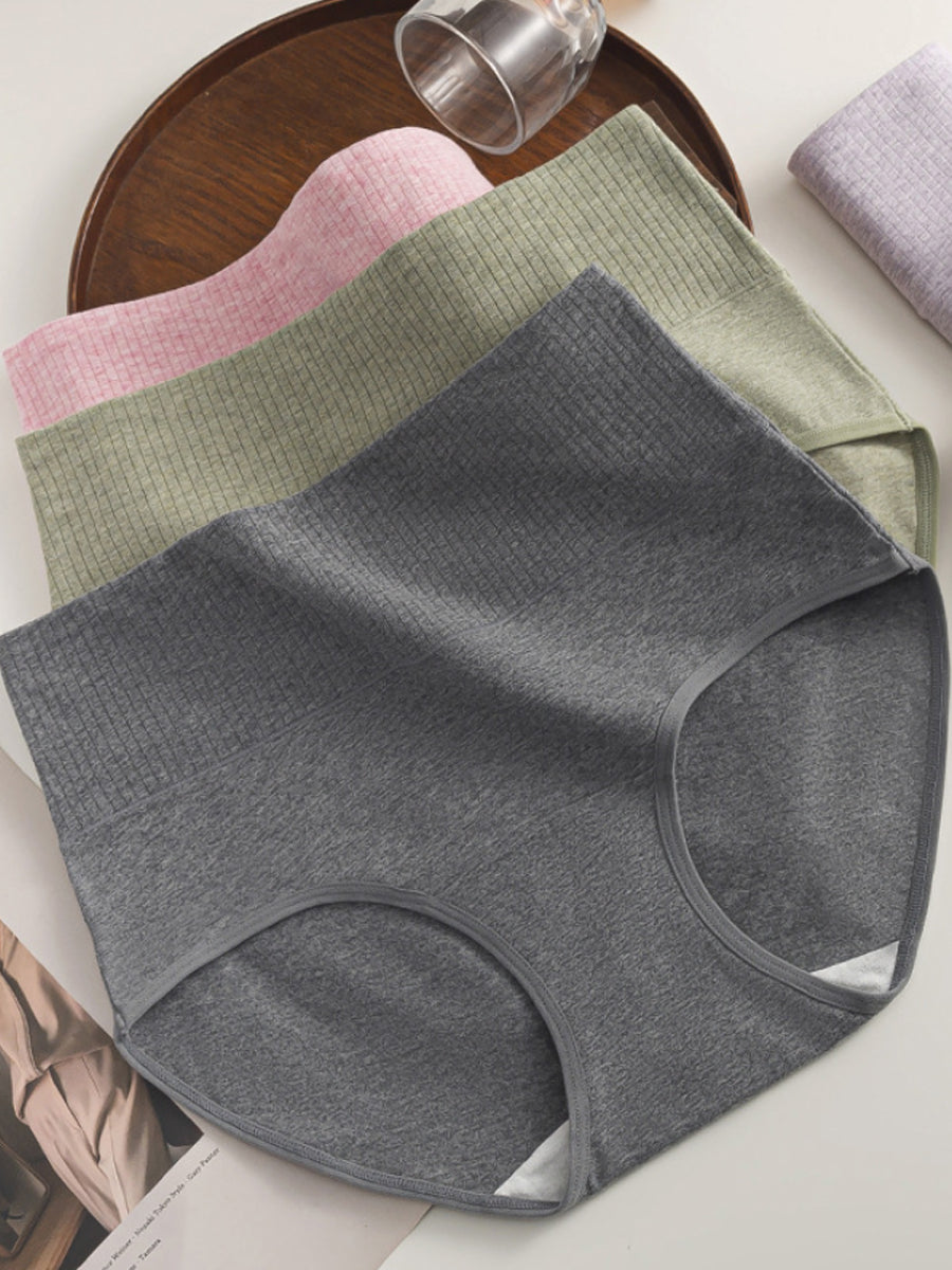 6 Pieces Women Winter Pure Color High Waist Underwear