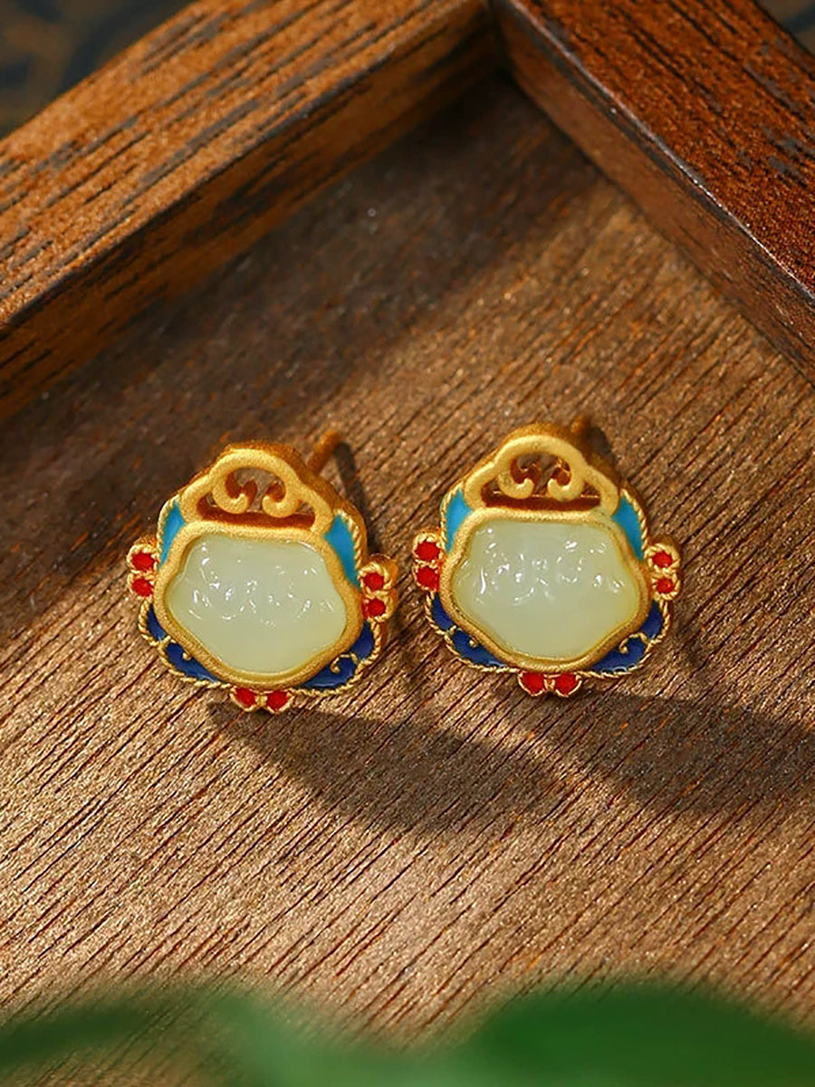 Women Vintage S925Silver Jade Earrings