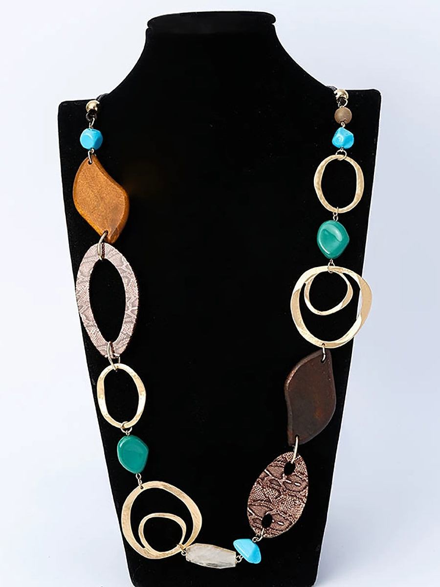 Fashion Alloy Wood Resin Sheet Weave Necklace