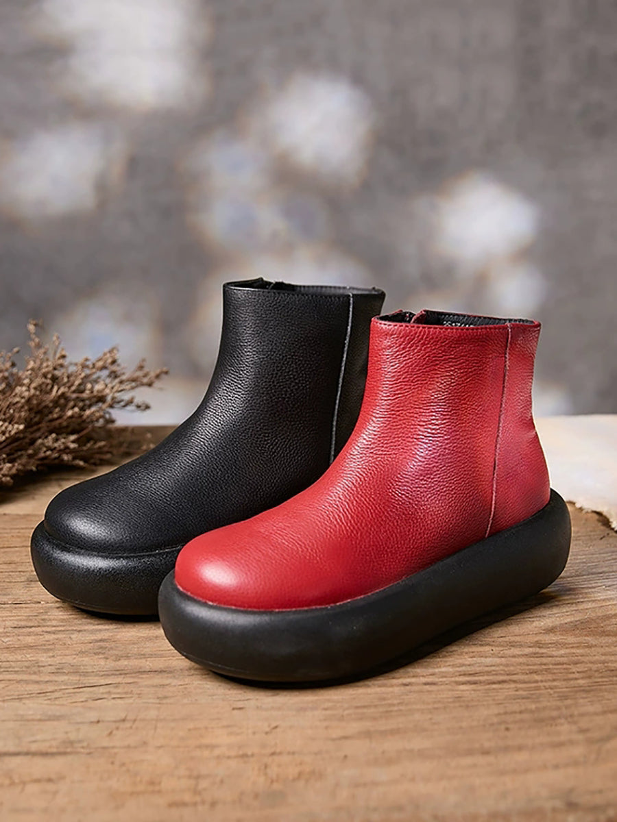 Women Winter Soft Genuine Leather Platform Ankle Boots