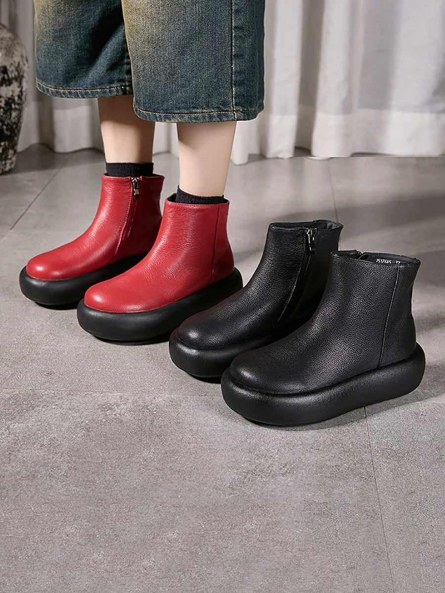 Women Winter Soft Genuine Leather Platform Ankle Boots