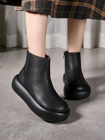 Women Winter Soft Genuine Leather Platform Ankle Boots