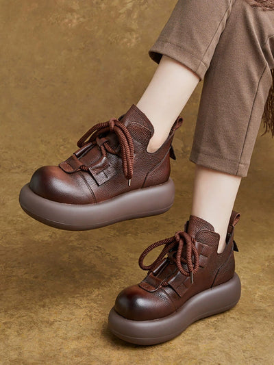 Women Winter Genuine Leather Platform Ankle Boots
