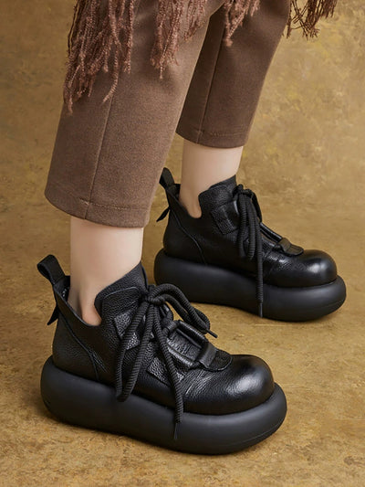 Women Winter Genuine Leather Platform Ankle Boots