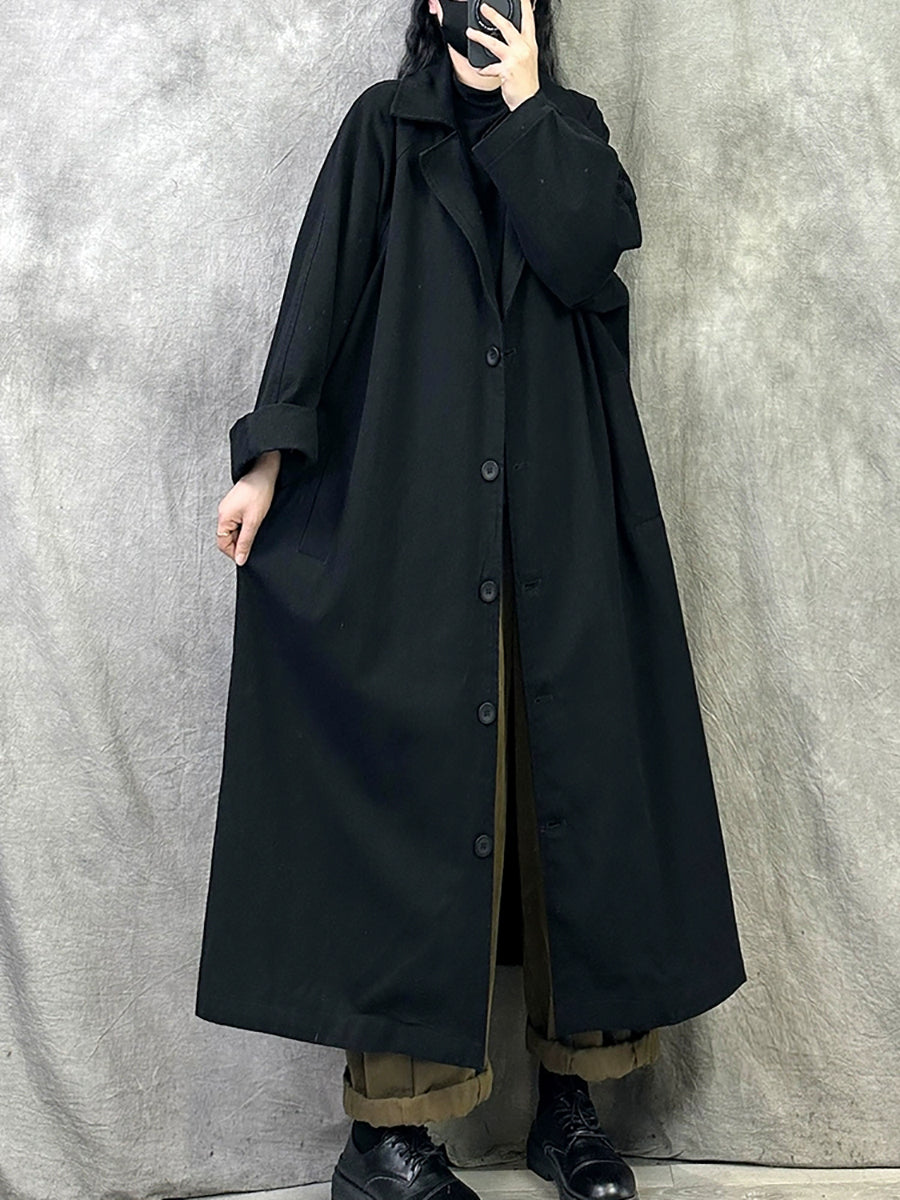 Women Winter Casual Pure Color Cotton Trench Coat