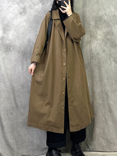 Women Winter Casual Pure Color Cotton Trench Coat