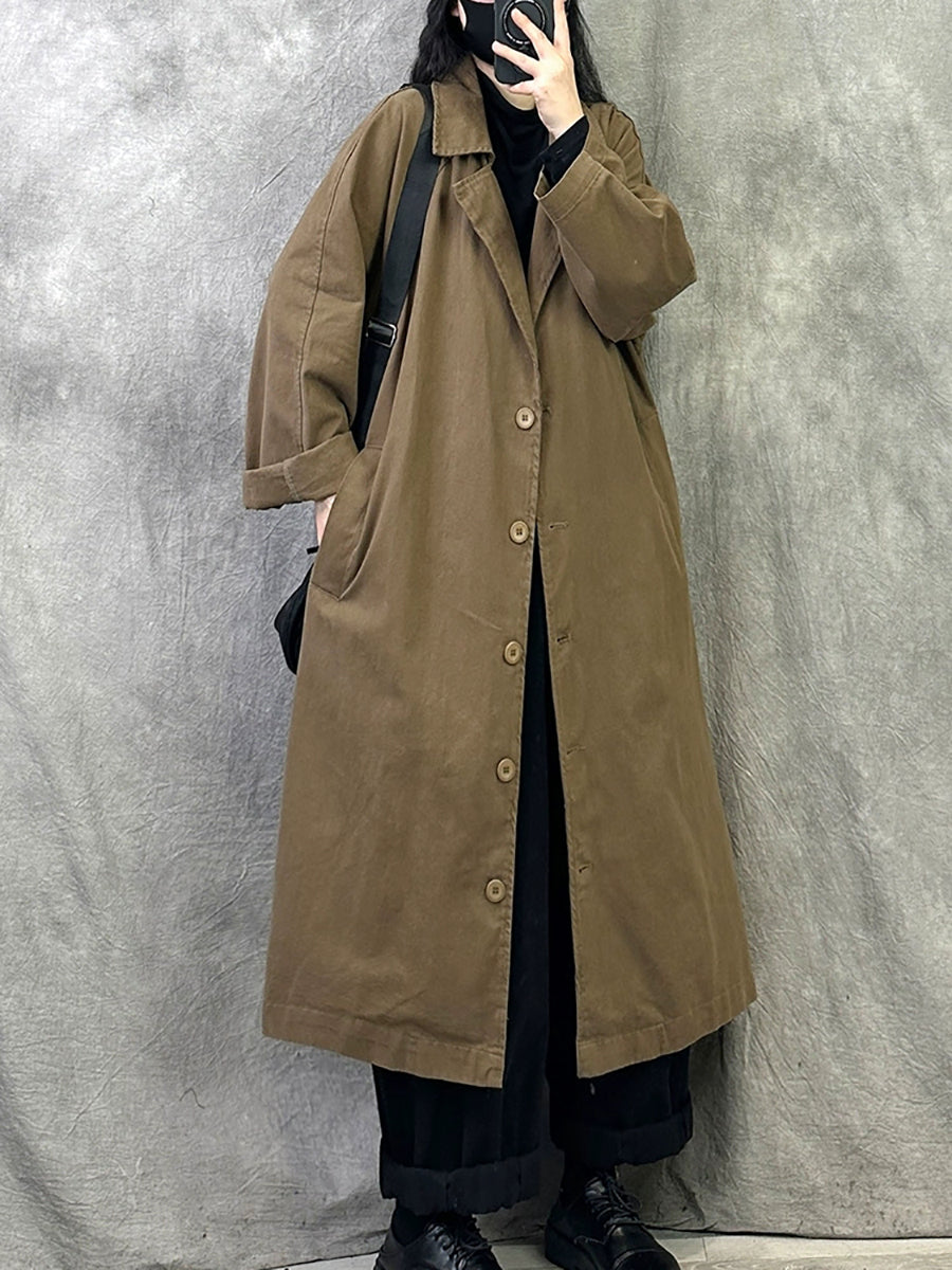 Women Winter Casual Pure Color Cotton Trench Coat
