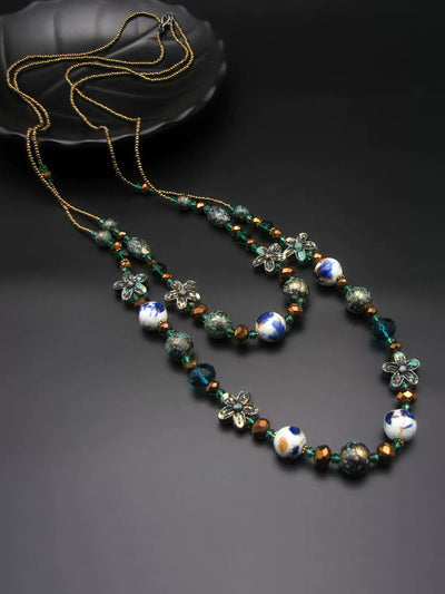 Women Bohemia Bead Ceramic Weave Sweater Necklace