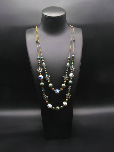 Women Bohemia Bead Ceramic Weave Sweater Necklace