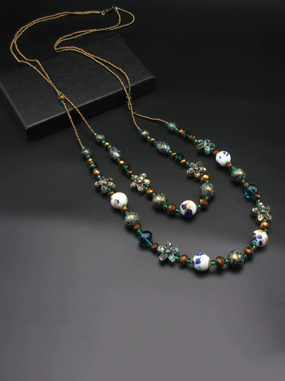 Women Bohemia Bead Ceramic Weave Sweater Necklace