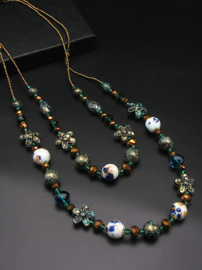 Women Bohemia Bead Ceramic Weave Sweater Necklace