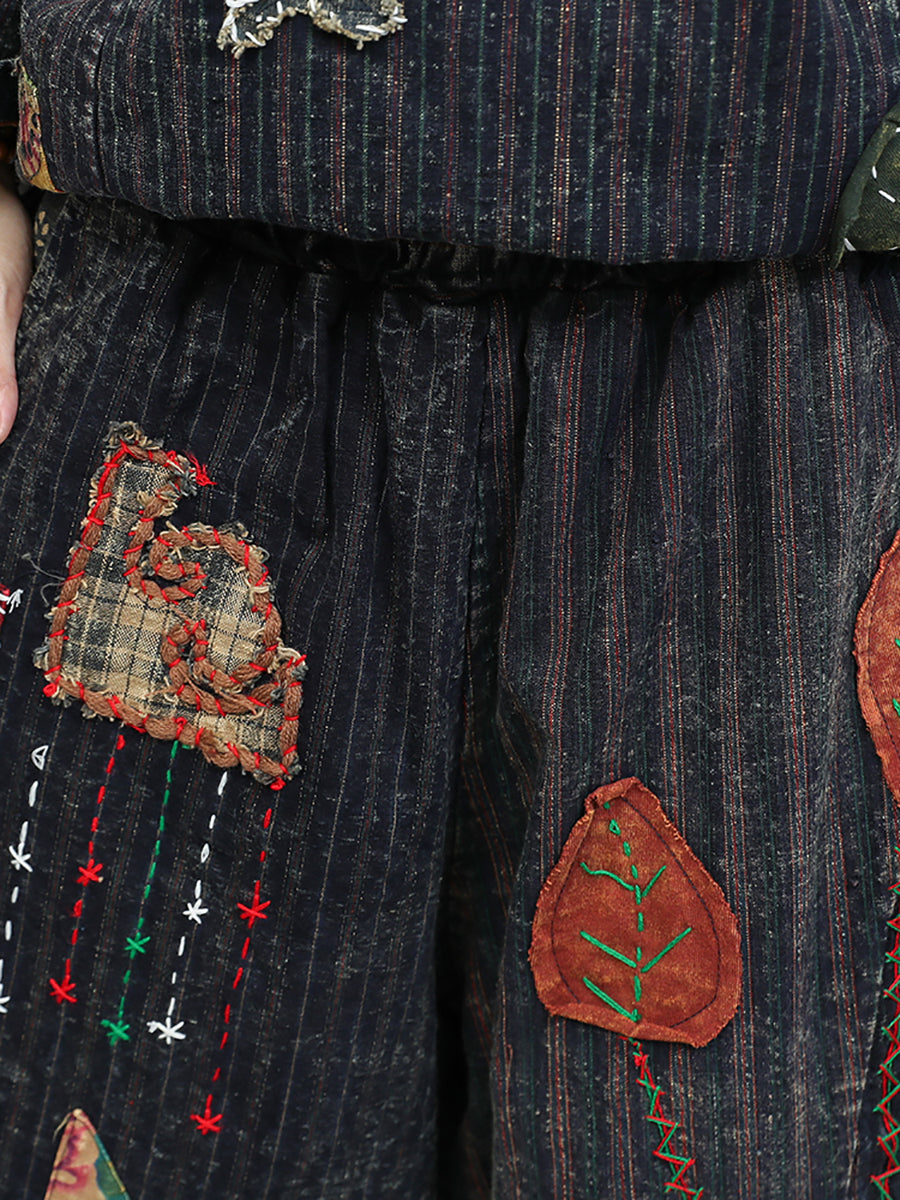 Women Autumn Retro Patchwork Cotton Suits