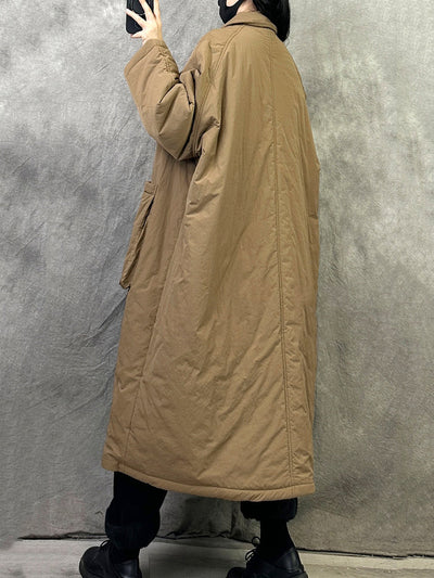 Women Winter Casual Pure Color Cotton Padded Long Coat
