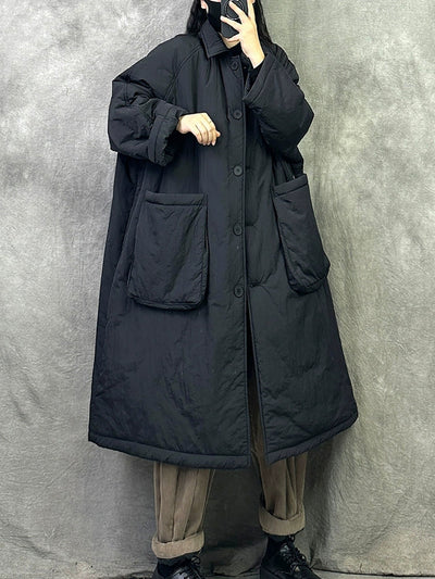 Women Winter Casual Pure Color Cotton Padded Long Coat