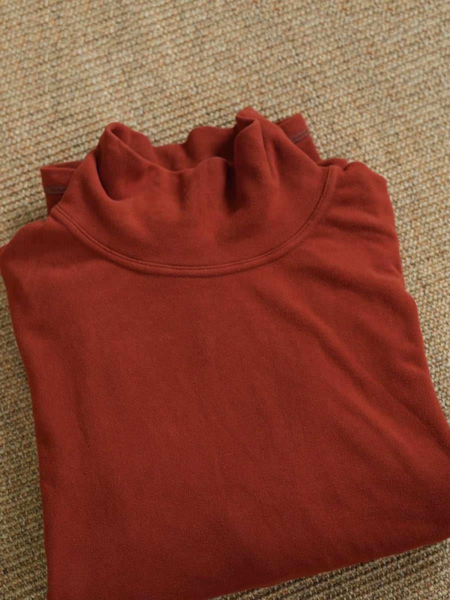 Women Autumn Retro Pure Color Turtleneck Blouse