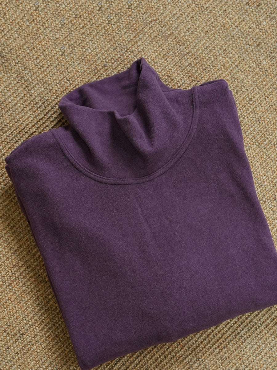 Women Autumn Retro Pure Color Turtleneck Blouse