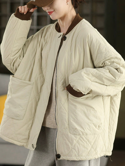 Women Winter Pure Color Stand Collar Padded Jacket