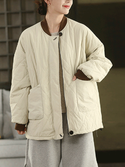 Women Winter Pure Color Stand Collar Padded Jacket