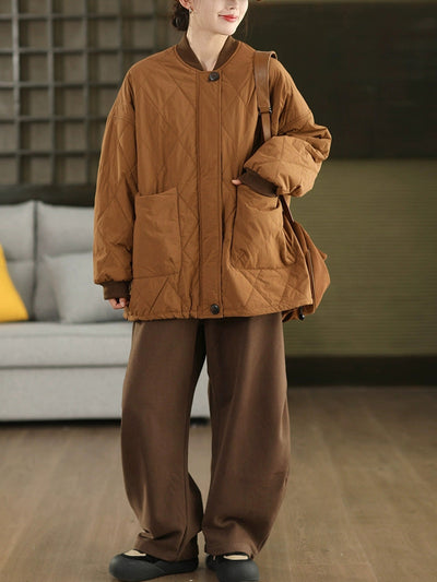 Women Winter Pure Color Stand Collar Padded Jacket