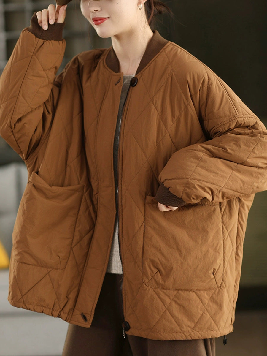 Women Winter Pure Color Stand Collar Padded Jacket