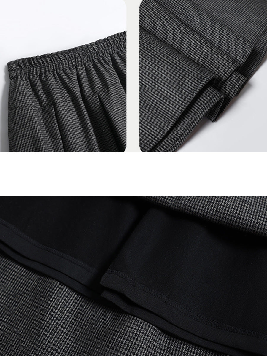 Women Autumn Vintage Lattice A-Shape 100%Cotton Skirt