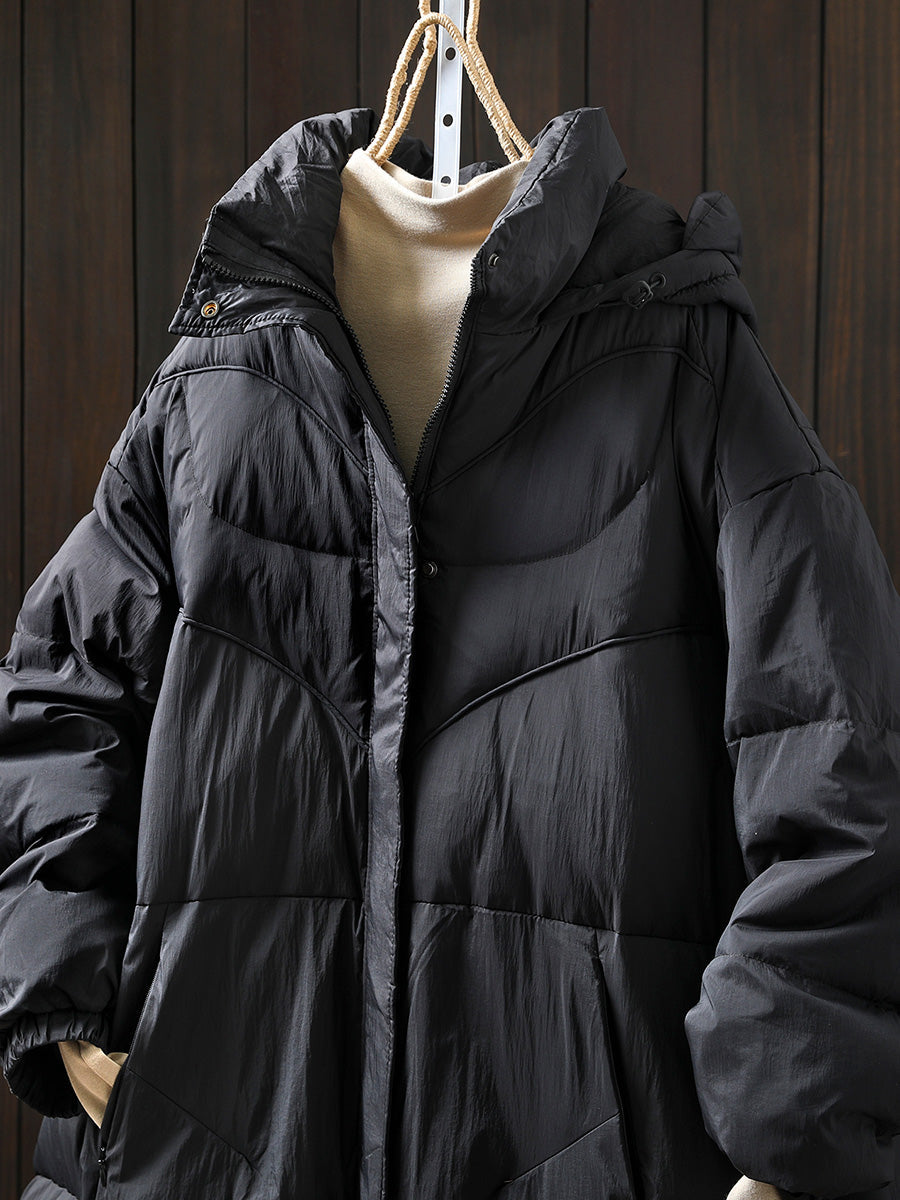 Women Autumn Casual Pure Color Hooded Padded Coat