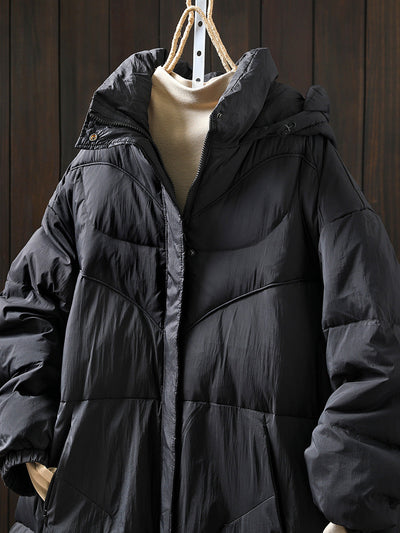 Women Autumn Casual Pure Color Hooded Padded Coat