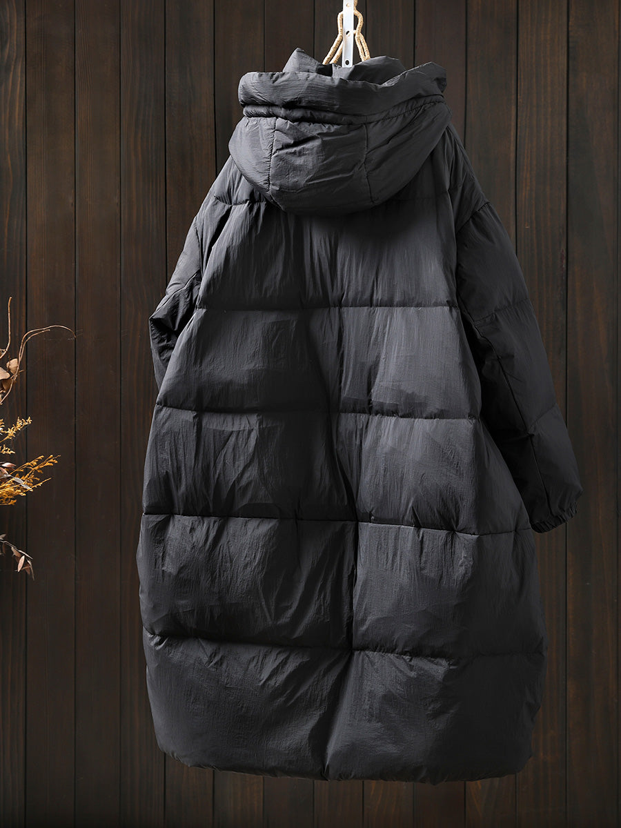Women Autumn Casual Pure Color Hooded Padded Coat