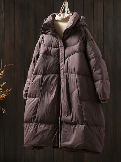 Women Autumn Casual Pure Color Hooded Padded Coat
