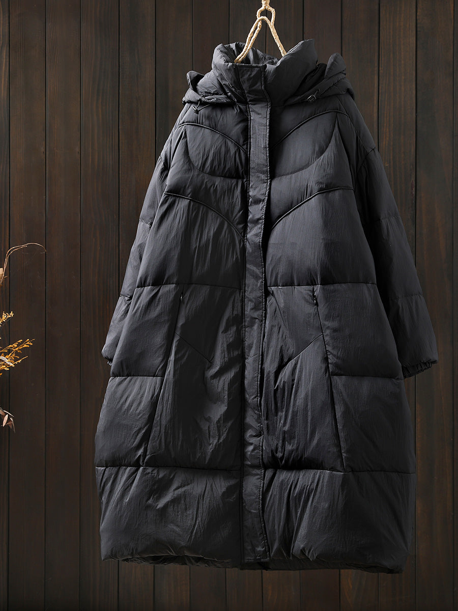 Women Autumn Casual Pure Color Hooded Padded Coat